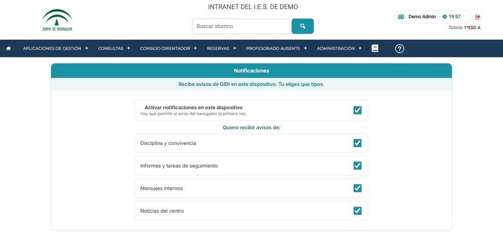 Ajustes de notificaciones push